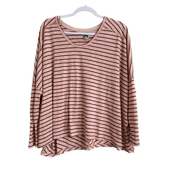 Free People We The Free Pandora Boxy Blouse Women M Pink Red Striped Oversized - Picture 1 of 5